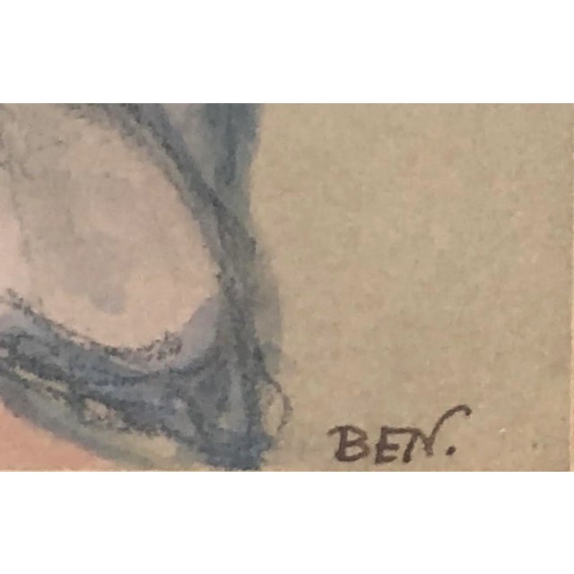 Modern Ben, Nue de dos, Crayon, Gouache and Watercolor on Paper, Framed For Sale - Image 3 of 9