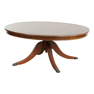 20th Century English Oval Coffee Table with a Red Leather Top For Sale