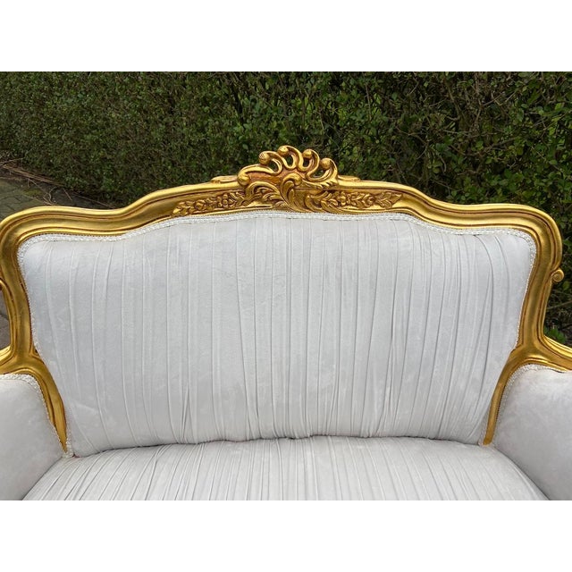 Off-white Late 20th C French Louis XVI Off-White Velvet Gilt Beech Settee 1pc For Sale - Image 8 of 15