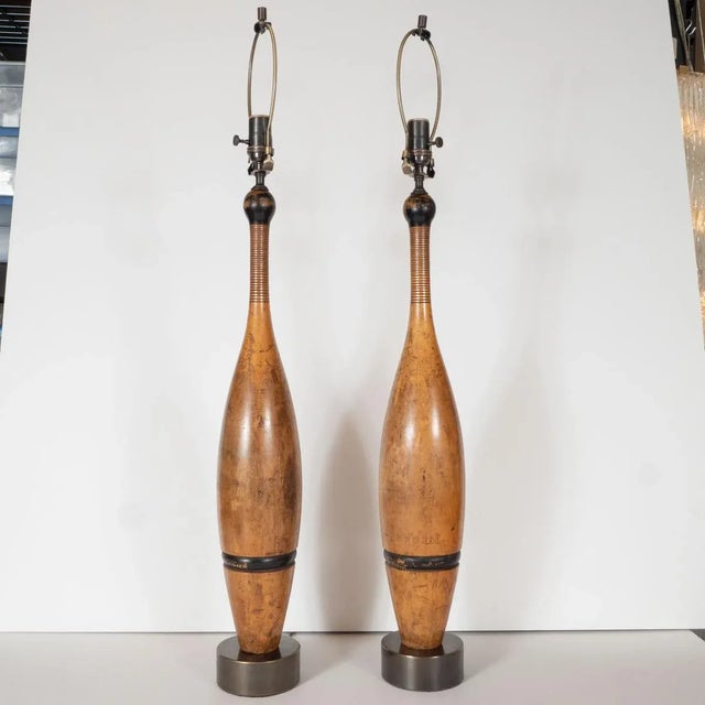 Mid-Century Modern Vintage 1950s Retrofitted Juggling Pin Lamps - a Pair For Sale - Image 3 of 12