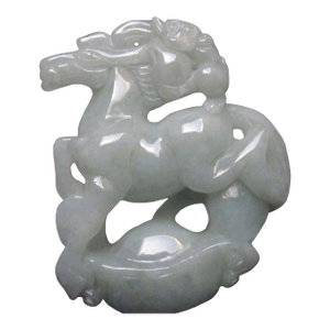 White Green Jade Chinese Zodiac Monkey Ridding on Horse Stepping on Fortune Pendant