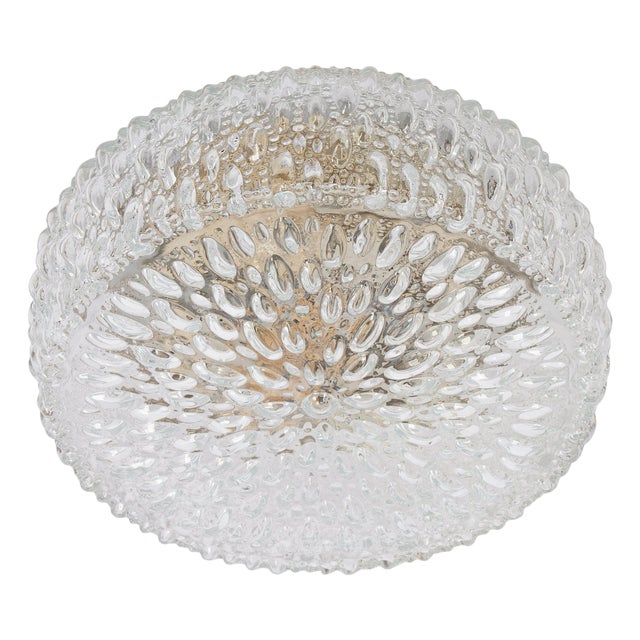 Large Round Textured Glass Ceiling Light attributed to Limburg, Germany, 1970s For Sale