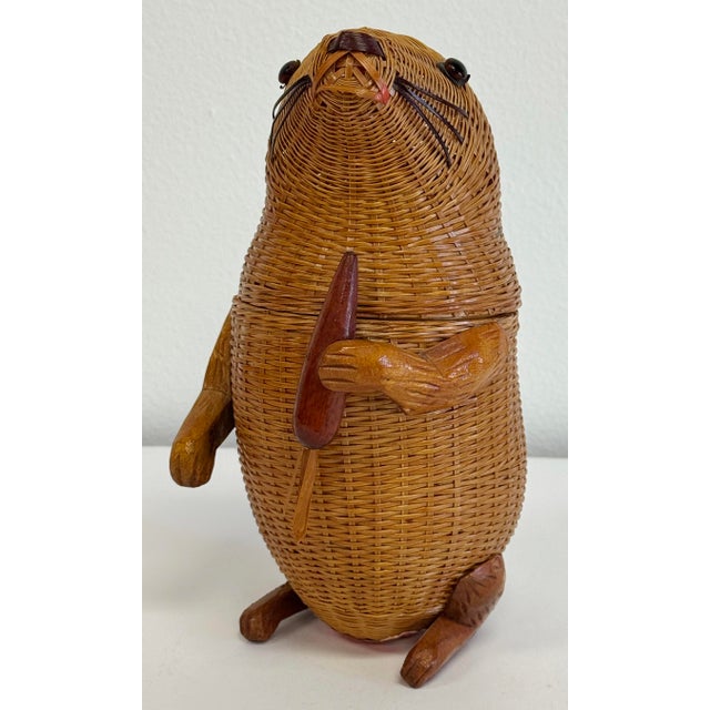 Figurative Vintage Woven Wicker Bunny Rabbit Basket Box For Sale - Image 3 of 10