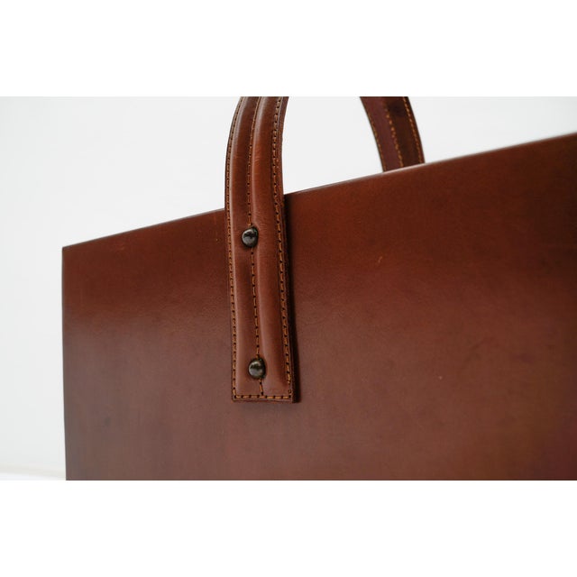 Magazine Rack in Leather and Brass from Jacques Adnet, 1950s For Sale - Image 9 of 11