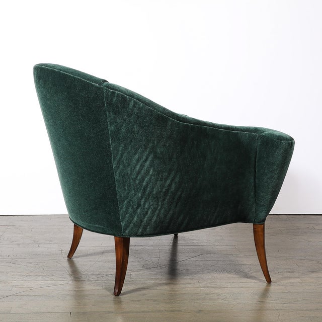 Art Deco Scroll Form Lounge Chair W/ Walnut Supports in Viridian Velvet Mohair For Sale - Image 13 of 18