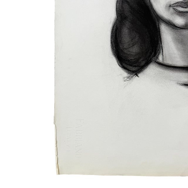 An original charcoal portrait by Oklahoma artist and commercial illustrator Donna Foreman Hopper. The sitter faces forward...