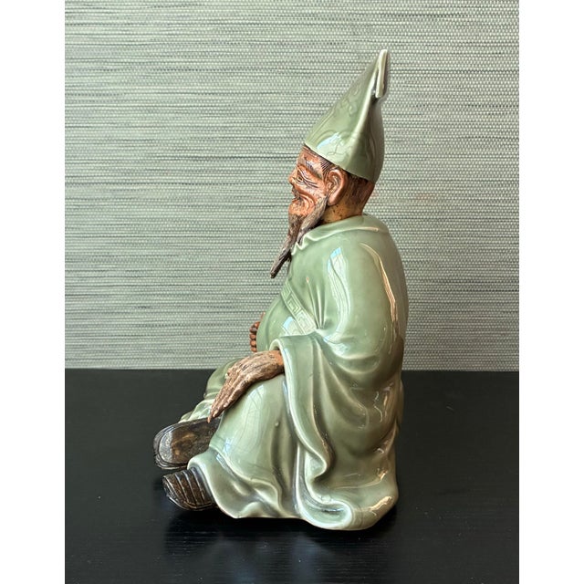Antique Edo Era Celadon Sanda Ware Figurine by Kinkodo Kisuke, 9", (Condition) For Sale - Image 9 of 12