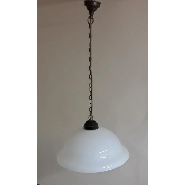 Antique German Ceiling Lamp with Opaque White Glass Shade, 1920s For Sale - Image 3 of 6