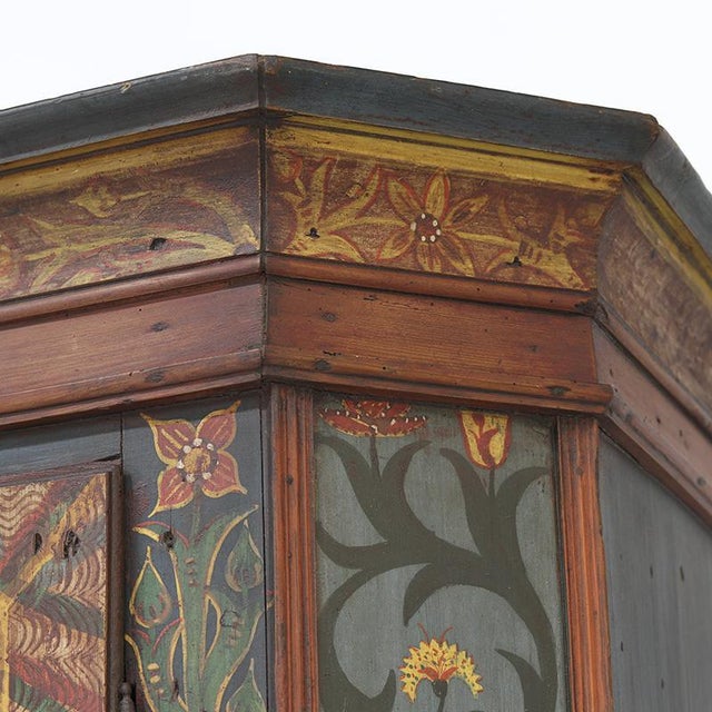 Rustic Farmhouse Folk Art Painted Bridal Cabinet, 1834 For Sale - Image 6 of 16