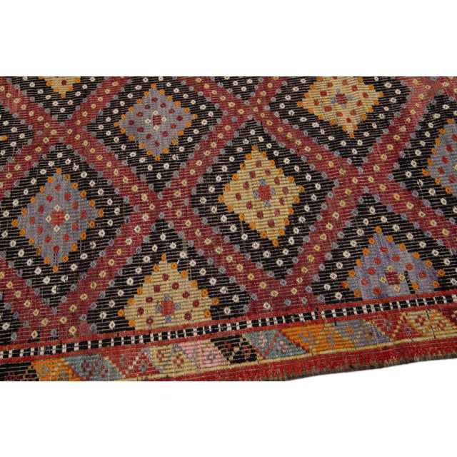 Textile Multicolor Vintage Sumakh Handmade Geometric Wool Rug For Sale - Image 7 of 11