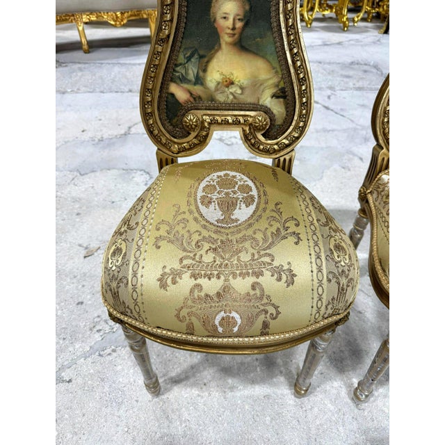 2010s French Rococo Gold Accent Chair With Lady Portrait Set of 2 For Sale - Image 5 of 10