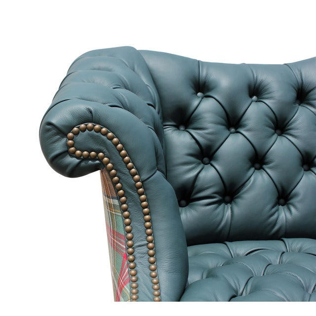 Genuine Italian Leather, Green Camelback Tufted Sofa Chairish