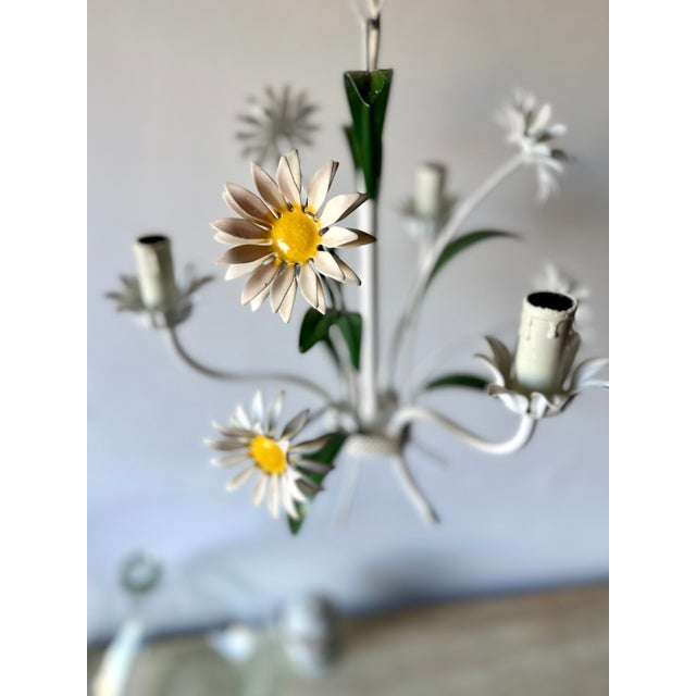 Italian White Tole Daisy 3-Light Chandelier, 1970s For Sale - Image 14 of 18