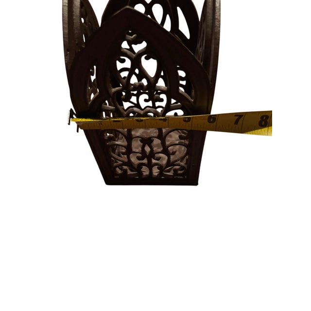 Late 20th Century Pair of Heavy Vintage Cast Iron Gothic Cathedral Candle Holders For Sale - Image 5 of 12