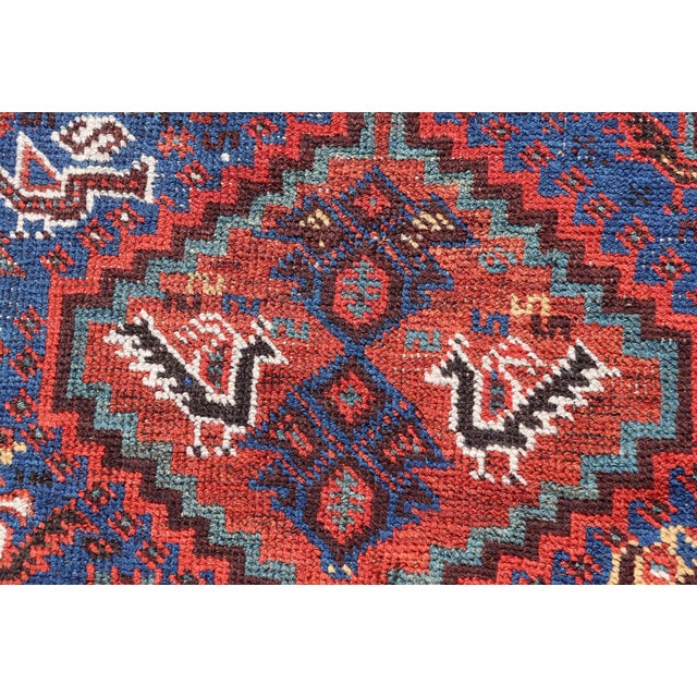 Antique Persian Shiraz Rug With Indigo Field and Diamond Medallions For Sale In Atlanta - Image 6 of 12