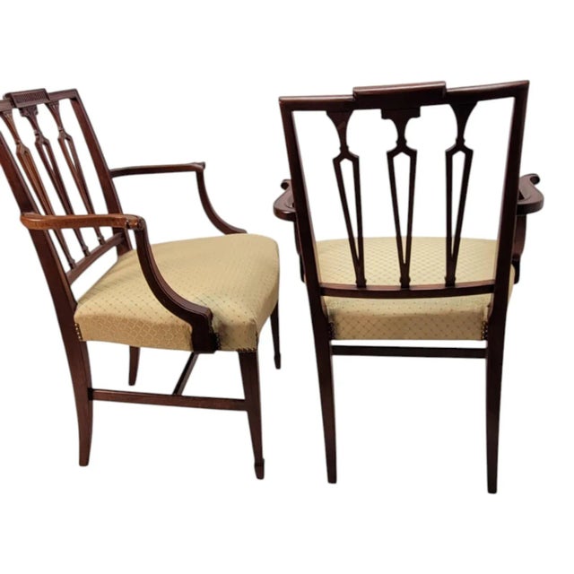 19th C English Hepplewhite Mahogany Armchairs Pair Dining or Side Chairs For Sale - Image 9 of 18