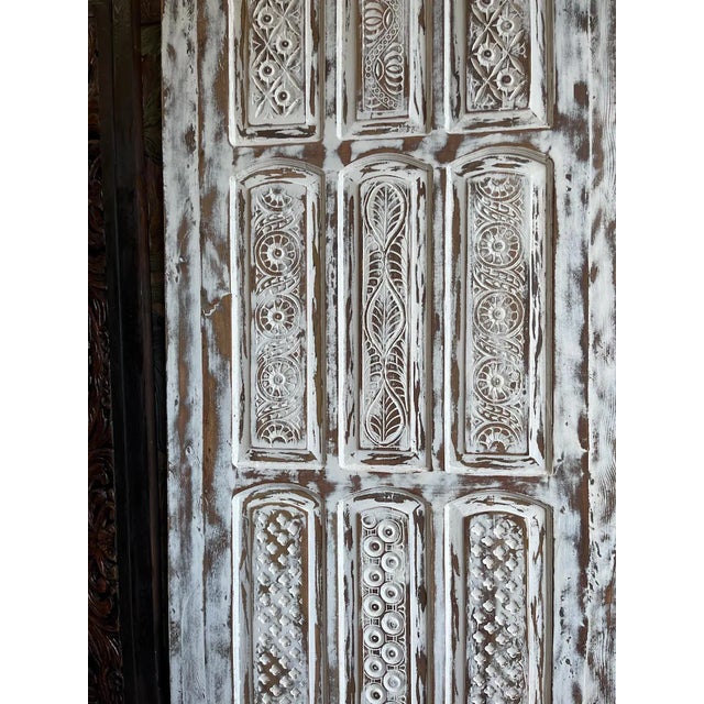 1920s Vintage Whitewashed Carved Wood Sliding Barn Door – Ornate Architectural Statement 102 For Sale - Image 5 of 6