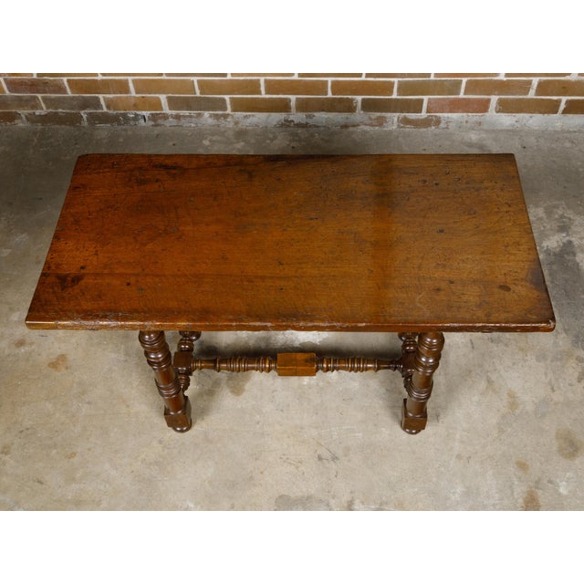 Italian 1800s Walnut Baroque Style Spool Table with H-Form Cross Stretcher For Sale - Image 10 of 12