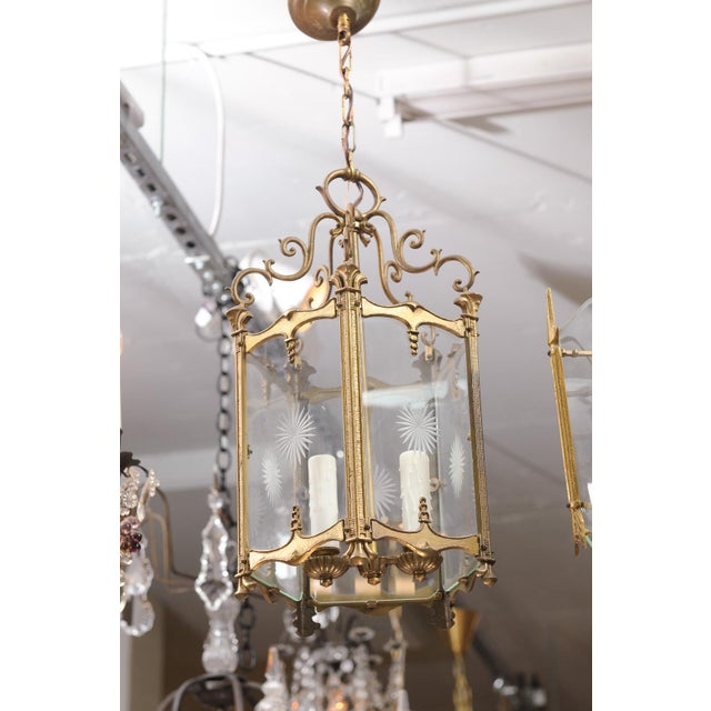 1930s French Gilt Lantern With Sunburst Etched Panels For Sale - Image 9 of 11