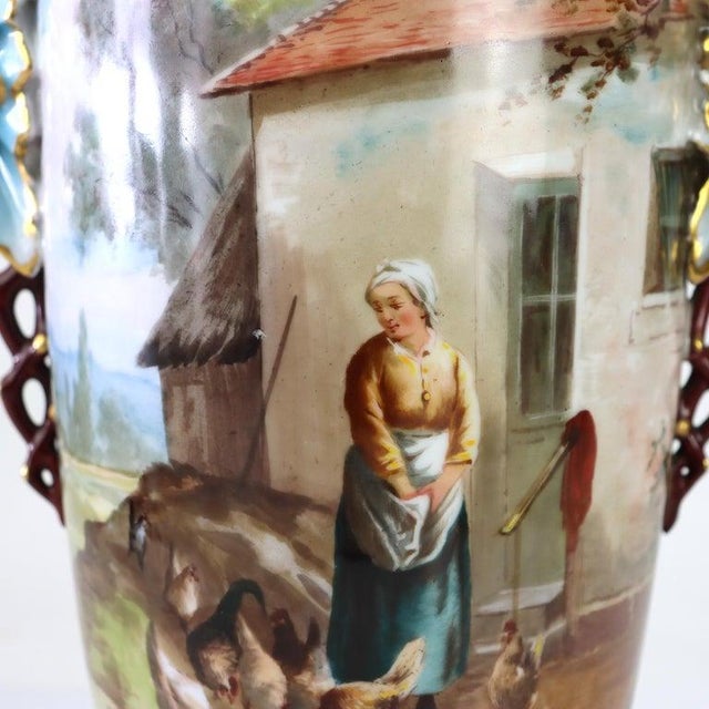 Large Antique Old Paris Porcelain Scenic Vase With Cord Access Lamp Base c1890 Measures - 16 3/4" x 10" x 6 1/2" An...