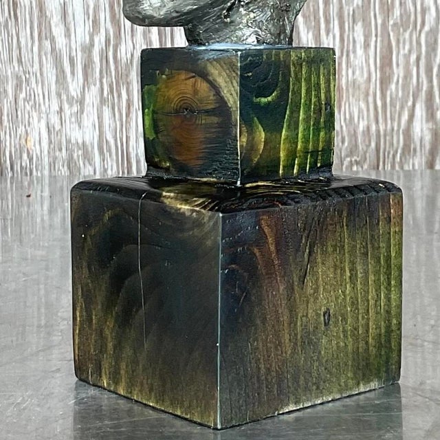 Stone Gray Vintage Patinated Metal Bust of Man For Sale - Image 8 of 13