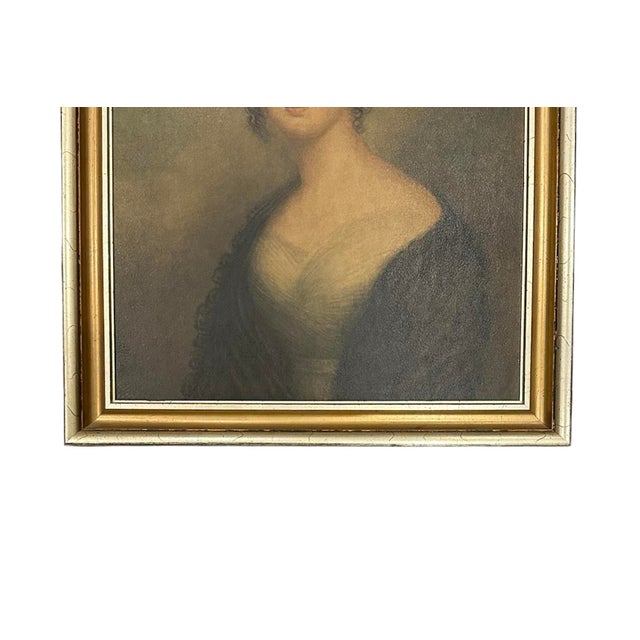 Vintage Gilt Framed Portrait Painting Print on Board of a 19th Century Woman Titled "Unknown Portrait of a Lady" by Thomas Hargrave For Sale - Image 4 of 6