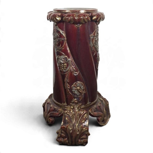 Ceramic Bordeaux and Gold Glazed Ceramic Pedestal Column For Sale - Image 7 of 7