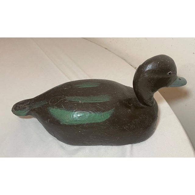 Folk Art Antique Hand Carved Wood Flat Bottom Folk Art Bluebill Duck Decoy Sculpture For Sale - Image 3 of 12