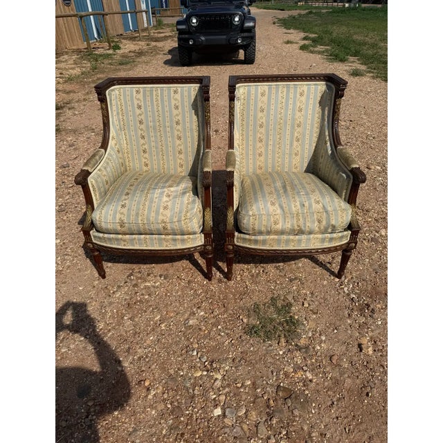 19th Century French Louis XVI Bergère or Armchair- A Pair For Sale - Image 9 of 12