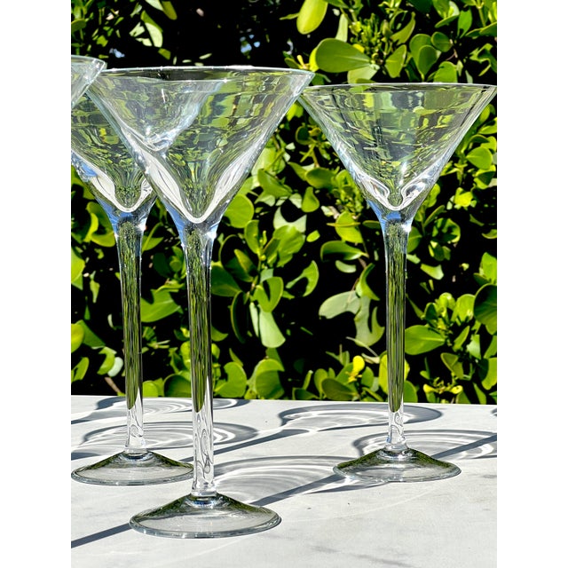 Set of Six German Crystal Long Stem Martini Cocktail Glasses, C. 1990