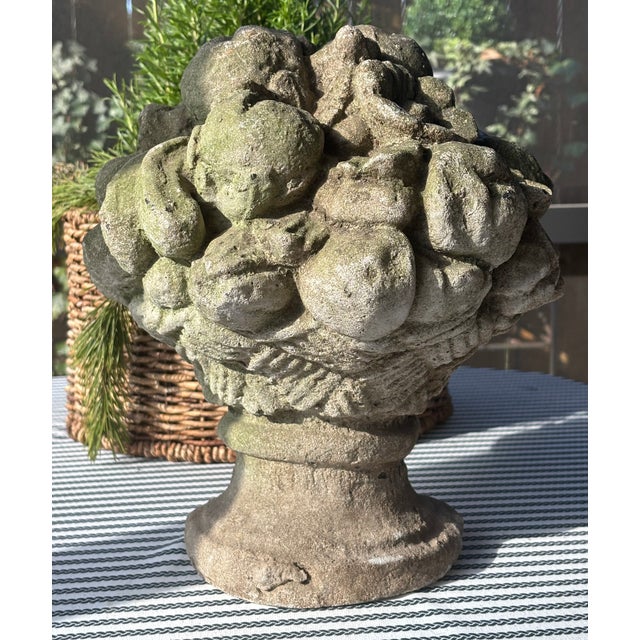 Vintage Cast Stone Fruit Basket Garden Urn For Sale - Image 15 of 16