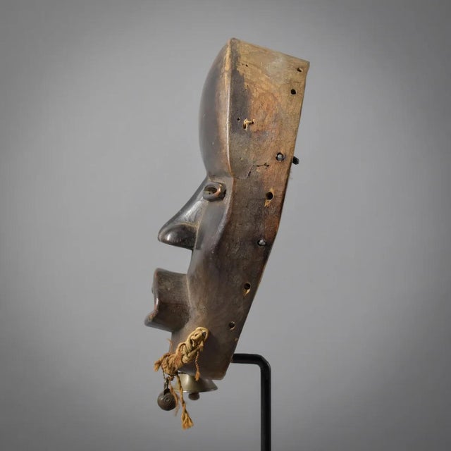 Early 20th Century Dan Dean Gle Mask with Bells on Custom Stand For Sale - Image 9 of 11