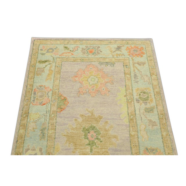 Textile Turkish Oushak Runner Lavender & Pastel Gold Handwoven Wool Rug 3'2" X 6'10" For Sale - Image 7 of 8