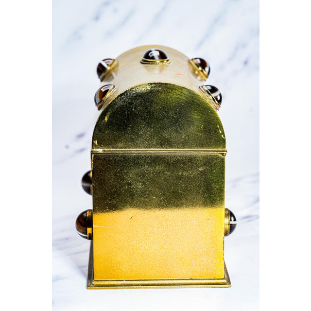 Stunning Victorian Aesthetic Movement Antique Brass Agate Stone Domed Desk Stationary Box Casket For Sale - Image 16 of 17