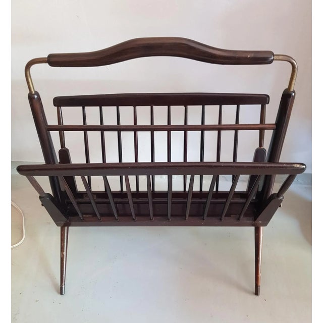 Italian Brass and Wood Magazine Rack by Cesare Lacca, 1950s For Sale - Image 6 of 6