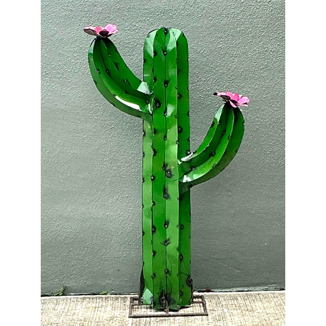 Metal Vintage Torched Metal Cut Cactus For Sale - Image 7 of 12