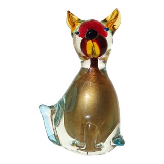 Vintage Murano Italian Art Glass Vintage Sommerso Red Dog Copper Aventurine Flecks Paperweight Figurine Sculpture For Sale