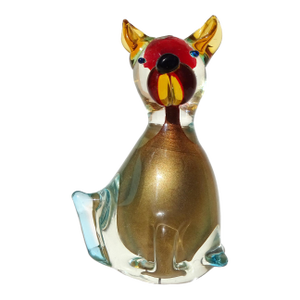 Vintage Murano Italian Art Glass Vintage Sommerso Red Dog Copper Aventurine Flecks Paperweight Figurine Sculpture