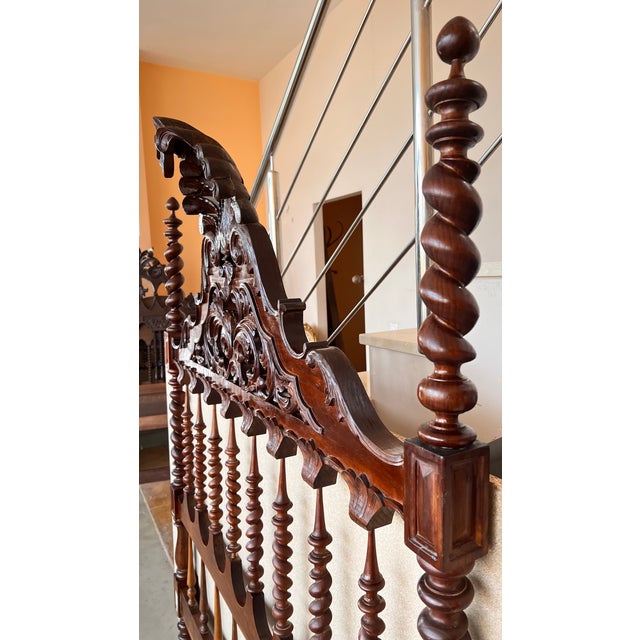 19th Century, Baroque Queen Bed, Original Four Turned Poster Spanish Bed For Sale - Image 4 of 11