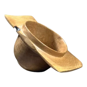 Vintage Hand Carved Studio Craft Oak Winged Bowl, Signed/Folk Art