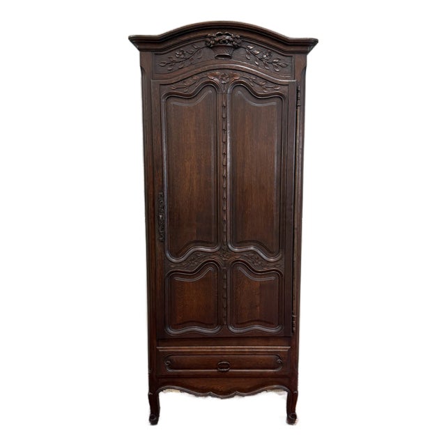 Antique French Louis XV Style Armoire Cupboard Linen Cabinet Bonnetiere Oak For Sale