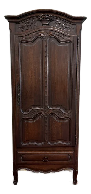Antique French Louis XV Style Armoire Cupboard Linen Cabinet Bonnetiere Oak