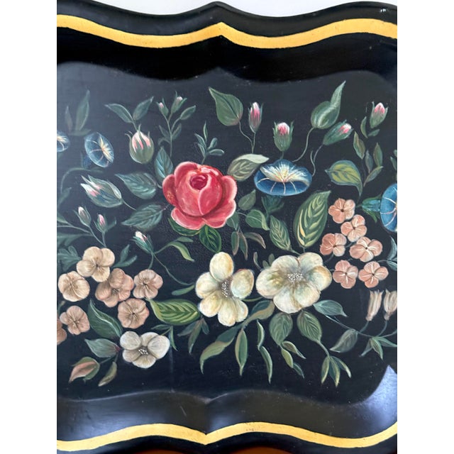 French Country 1980s Hand-Painted Tole Tray, Signed For Sale - Image 3 of 8