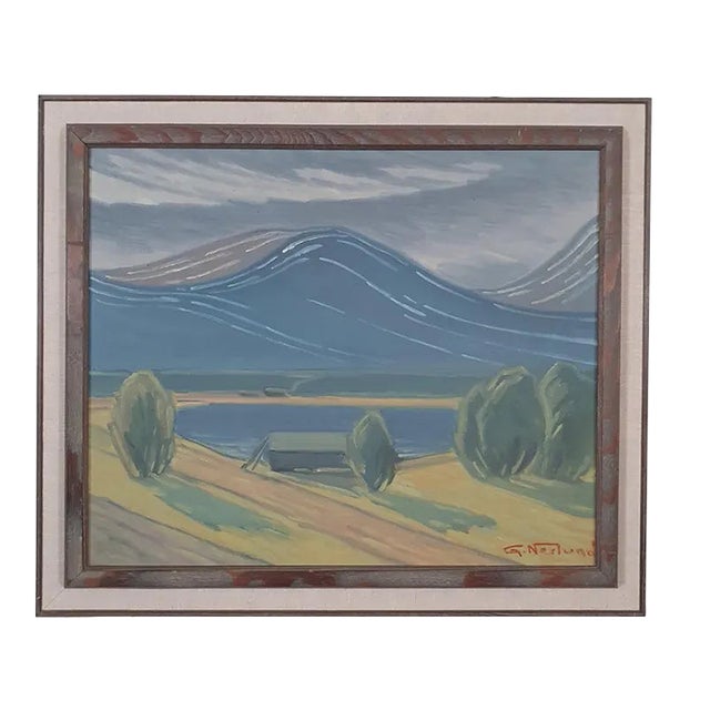 1952 Mid Century Swedish Modernist Oil Painting "Gudbrandsdalen" by Gunnar Nerlund For Sale