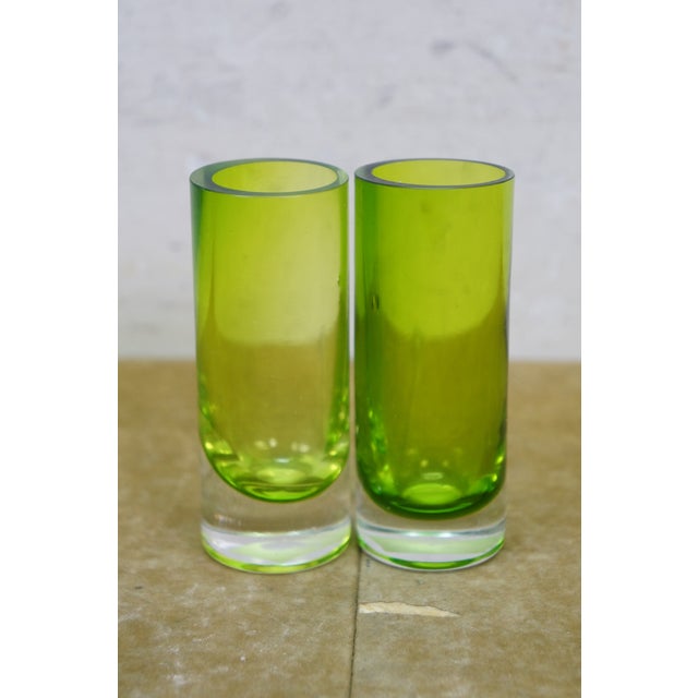 Emerald 6 Chinese Emerald Green Blown Glass Graduated Tubular Torpedo Bud Vases 4" to 8" For Sale - Image 8 of 13