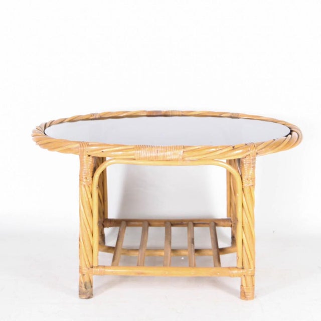 Light Yellow Woven Rattan Coffee Table, 1970s For Sale - Image 8 of 8