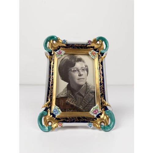 Ceramic Rococo Revival Porcelain Picture Frame with Gilt Rocaille on Sèvres Blue Enamel, 1960s For Sale - Image 7 of 17