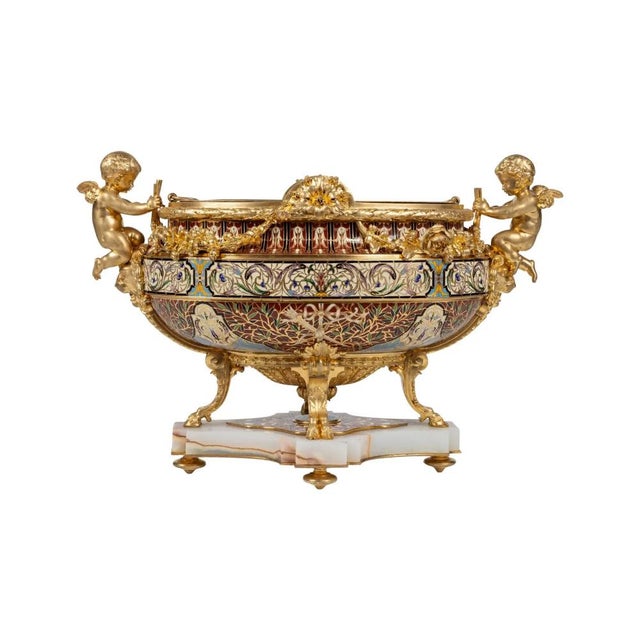 Antique French Ormolu, Champleve Enamel and Onyx Figural Centerpiece ...