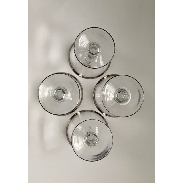 1960s Silver Trimmed Facet Stemmed “Debut” Cocktail Glasses- Set of 4 For Sale In Jacksonville, FL - Image 6 of 13