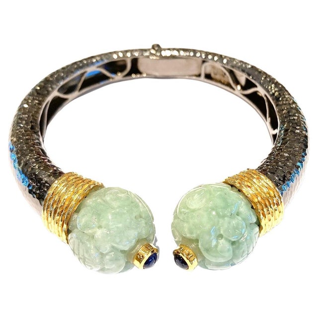 Bochic "Orient" Vintage Bangle Set 18K Gold & Silver with Vintage Carved Jade For Sale - Image 18 of 18
